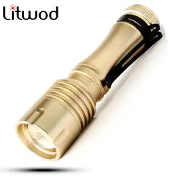 Litwod Алюминий Золотой E5 Мини светодиодный фонарик Увеличить 2000LM Водонепроницаемый Lanterna 3 режима Масштабируемые Факел и 3,7 В AA 14500 батарея