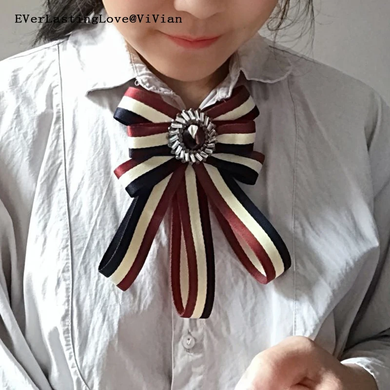 

Fashion crystal Vintage stripe Bow Brooches for Women child Neck Tie Pins girl Party Wedding Ribbon Brooch Jewelry Clothing