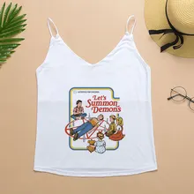 Новинка года для женщин летние пикантные укороченный топ, рубашка давайте вызвать демонов Harajuku топы с принтом уличная Футболка Обрезанные ж