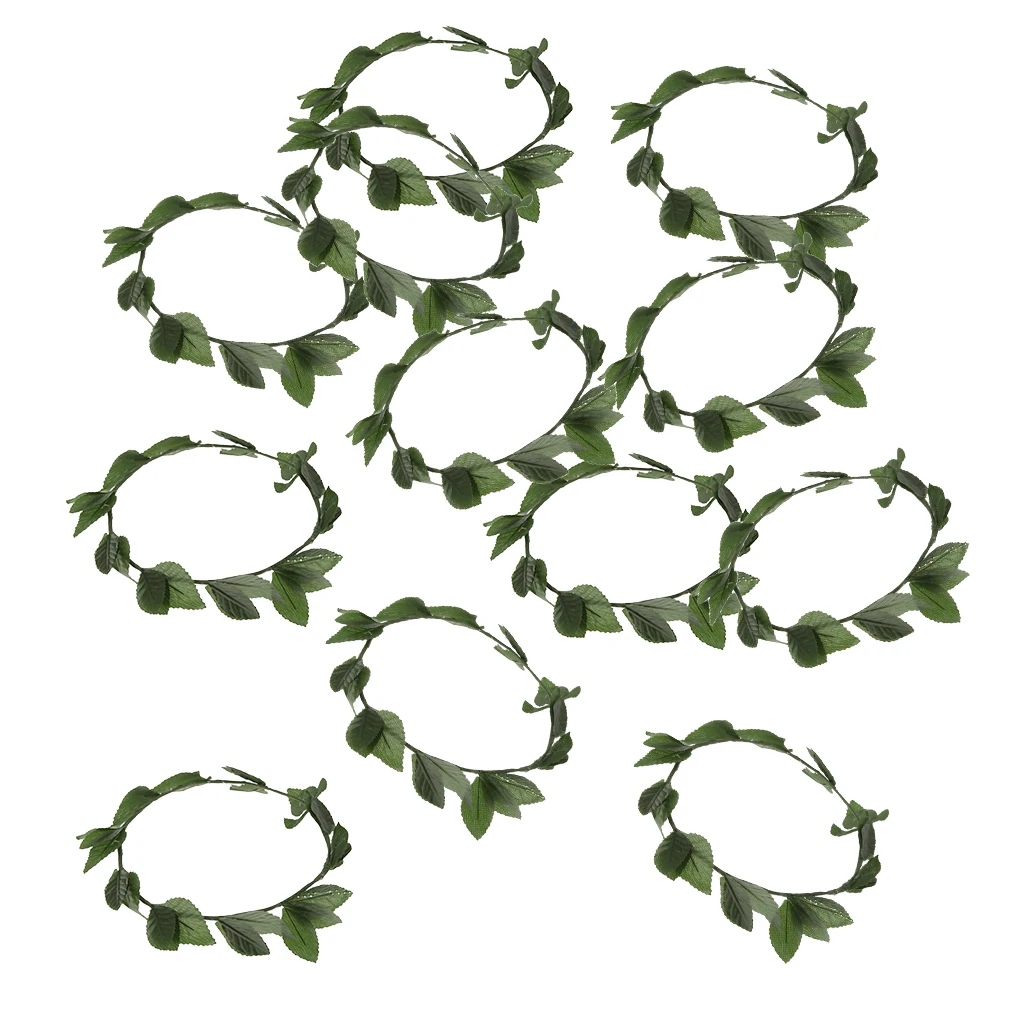 Pack of 12pcs Greek Roman Goddess Toga Headband Plastic Green Leaves Laurel Wreath Head Band Party Photo Props