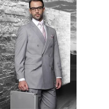 

New Double Breasted Groom Tuxedos Best Man Suit Notch Lapel Groomsman Men Wedding Suits Bridegroom(Jacket+Pants)