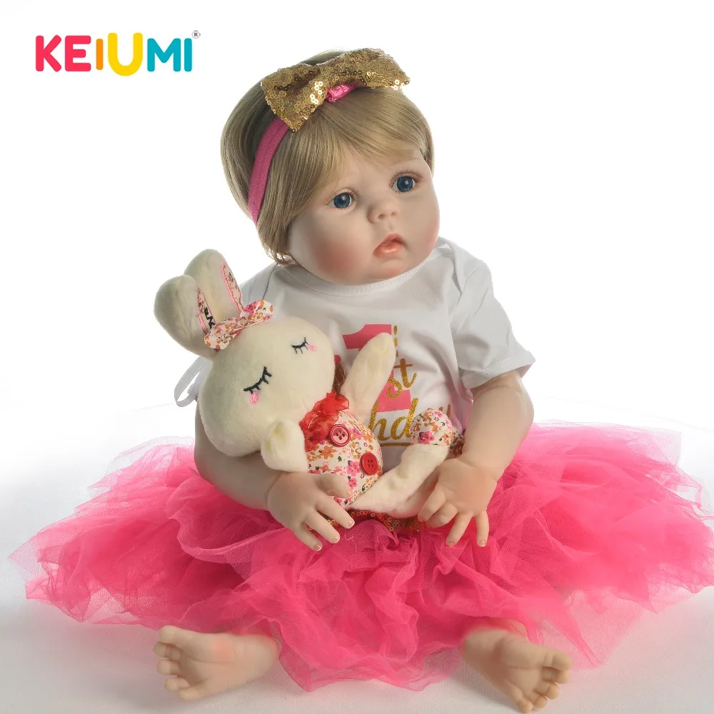 

New Arrival 23'' Reborn Dolls Babies Full Silicone Body 57 cm Reborn Baby Girl Adorable Vinyl Doll Boneca For kids Birthday Gift