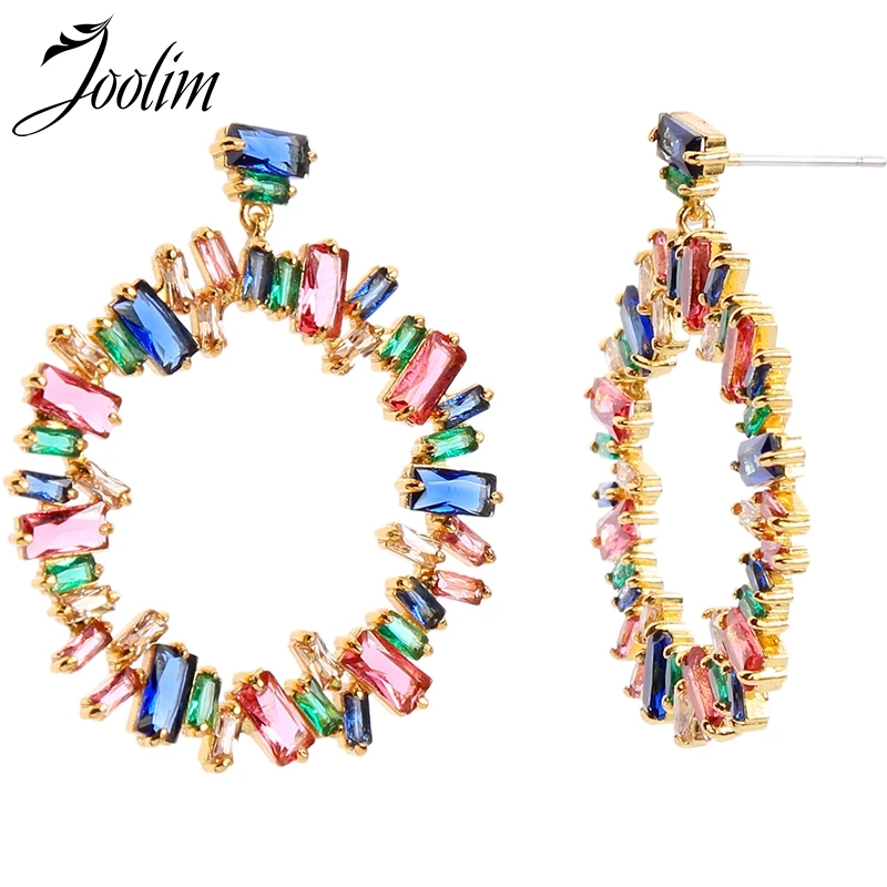 

Joolim High End Brass Colorful Crystal Hoop Earring Design Earring Fine Jewelry