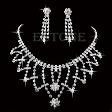 Кристалл Стразы ожерелье серьги Пром Ювелирные наборы Свадебные невесты подружки невесты