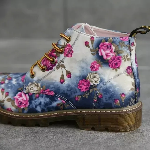 SHIDIWEIKE/модные женские ботинки; сапоги с принтом цветов; ботильоны на мягкой подошве; женская обувь на платформе со шнуровкой; B033