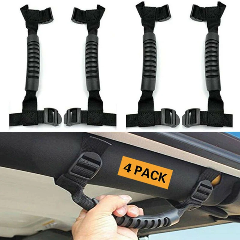 

4pcs Rear Seat Grab Handle Grip Bar Pulling Tab For Jeep Wrangler JK TJ Toyota Land Cruiser FJ Suzuki Roof Door Handlebar Nylon
