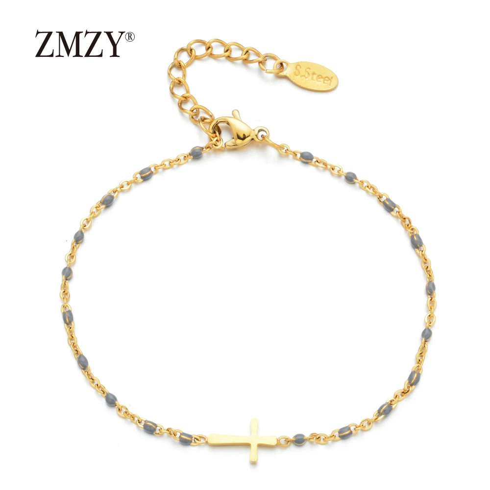 ZMZY Fashion Sideways Jesus Christian Stainless Steel Cross Bracelets for Women Charm Keepsake Girl Bracelet Jewelry