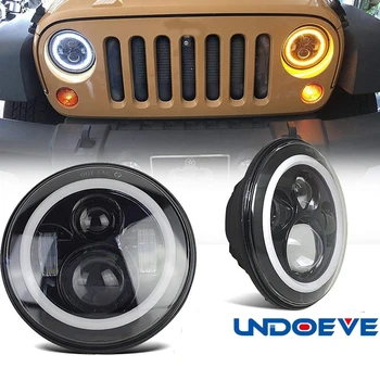 

40w 7inch Round LED Headlight with Hi/lo Beam DRL & Turn Signal Lights Halo Ring for Jeep Wrangler Jk Tj Motorcycle