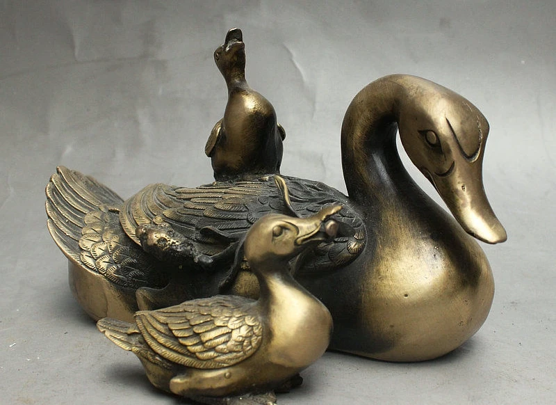 

7" Old China FengShui Palace Bronze Auspicious Wealth 3 Swan Goose Duck Statue