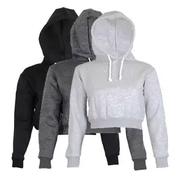 Осень 2017 г. для женщин толстовки Solid Crop Hoodie джемпер с длинным рукавом пуловер капюшоном Пальто Повседневное Толстовка Топ sudaderas mujer