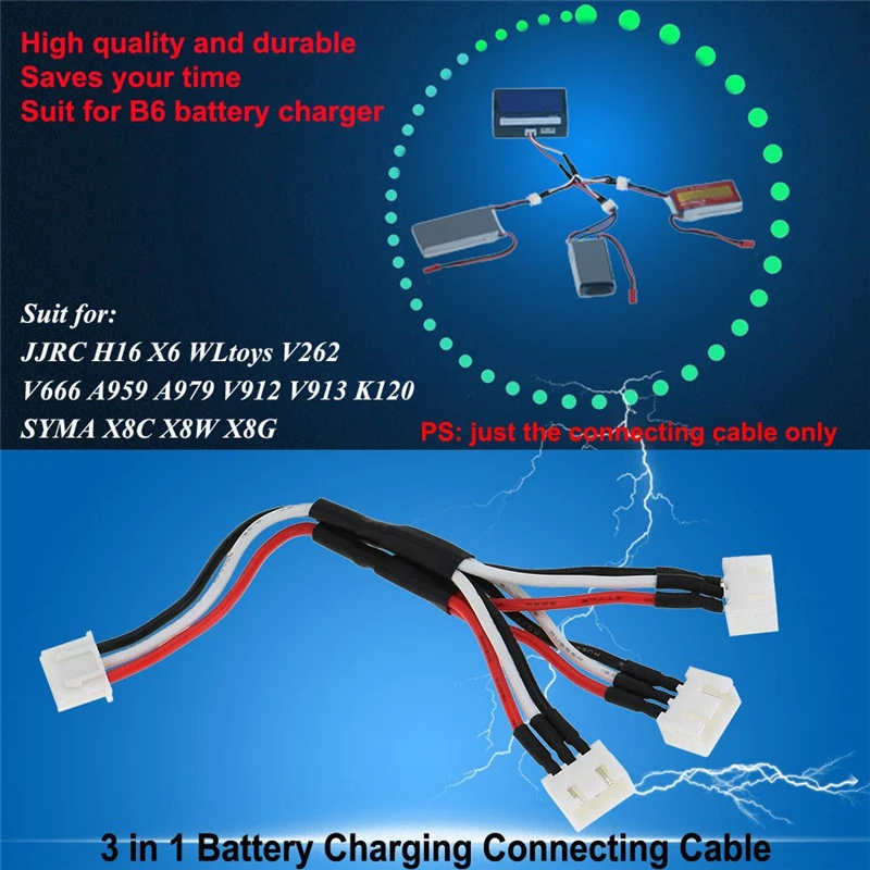 

Battery Charging Units Fast Charging 7.4V 3 in 1 Converting Cable for SYMA X8C X8W X8G MJX X600 X101 Balance Charger Cable