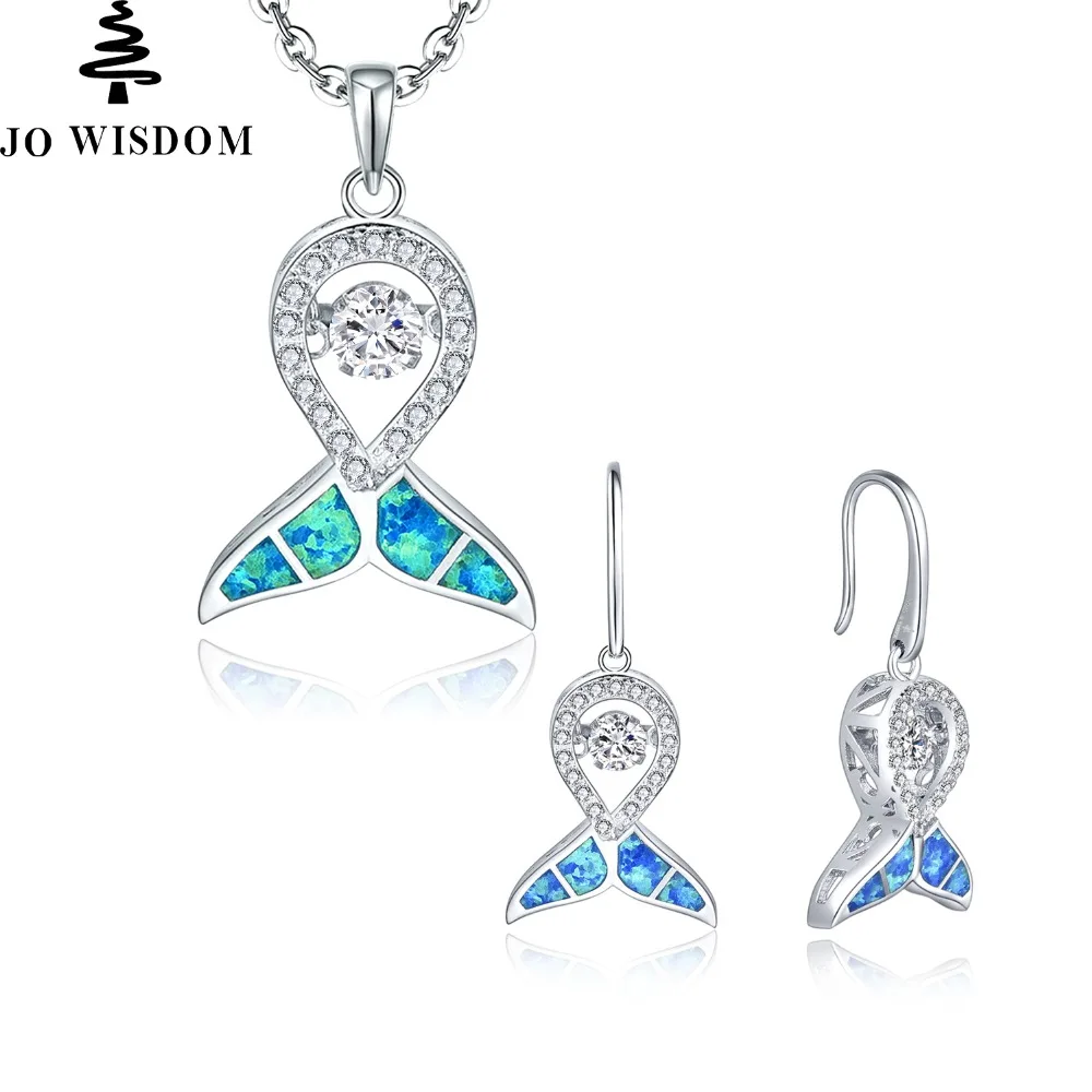 JO WISDOM Trendy Blue Fire Opal Whale Tail 925 Silver