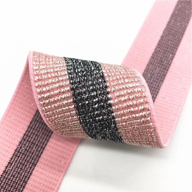 Блестящая розовая эластичная лента 4 см в разноцветную полоску эластичная лента s кружевная Лента отделка DIY ремесла платье пояс Швейные аксессуары для одежды 1 м
