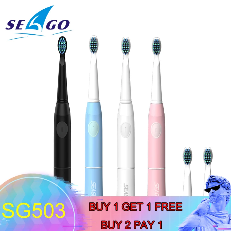  SEAGO Electric Toothbrush with 1 Replacement Brush Heads buy 1 get 1 free Battery Sonic teeth brush