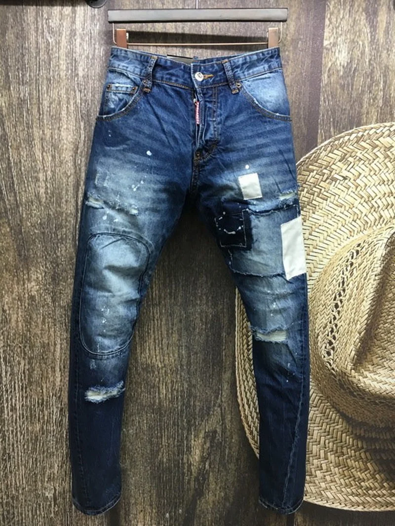 2018  New Skinny Jeans For Men Black Jeans Distressed Stretch Men Holes Stylish Fashionable Jeans Straight Male Jean fear of god