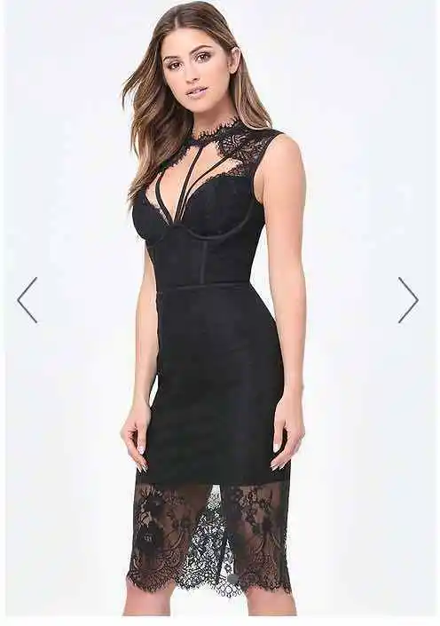 

2017 new spring girl dress wholesale black cut out bandage lace dress prom party Dresses dropshipping Dress + suit