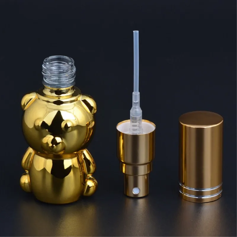 

1 Pc Gold Silver Glass Cute Bear Empty Spray Bottle for Make Up and Skin Care Sprayer Refillable Bottle Pressure Bottle