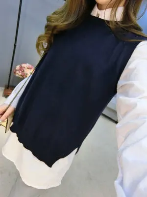 

Cashmere vest, wool waistcoat, loose and slit waistcoat, ladies spring and autumn short style, pullover, round neck and thin swe