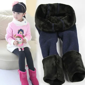 

High quality Winter Fur Girls Leggings Children Pants Kids Thick Warm Elastic Waist Colorful Cotton Girl Pants