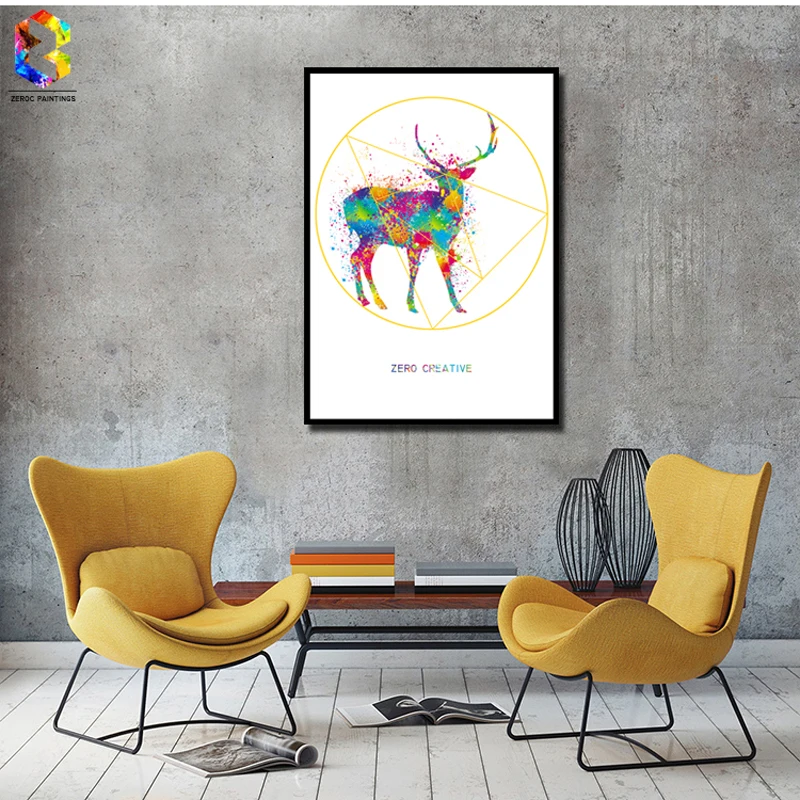 

Original Watercolor Deer Canvas Art Print Poster, Wall Picture for Living Room Decoration, Hogar Decor Painting