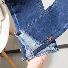 Модные ботильоны длина Штаны Разделение нерегулярные для женщин эластичные джинсы для женщин размера плюс стрейч, джинсы с завышенной талией, джинсы-бойфренды para mulheres