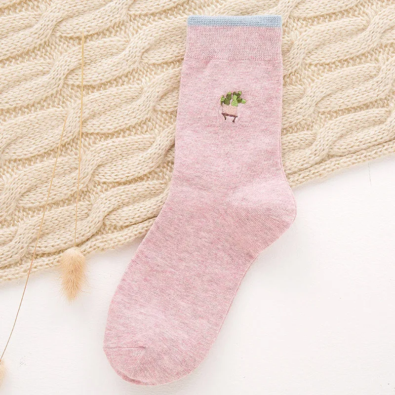 [EIOISAPRA] вышивка кактус маленький узор подарок Meias креативный карамельный цвет носки для женщин Япония Harajuku носки Calcetines Mujer - Цвет: 3