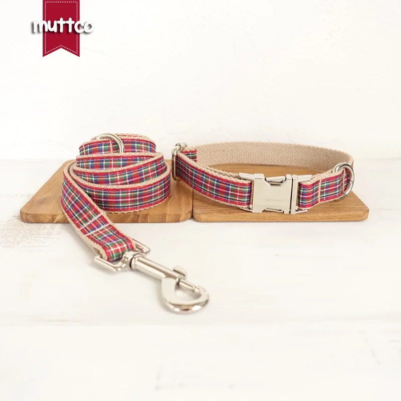 Classic Red Plaid Bright Color Pet Dog Collar Leash Set High Quality