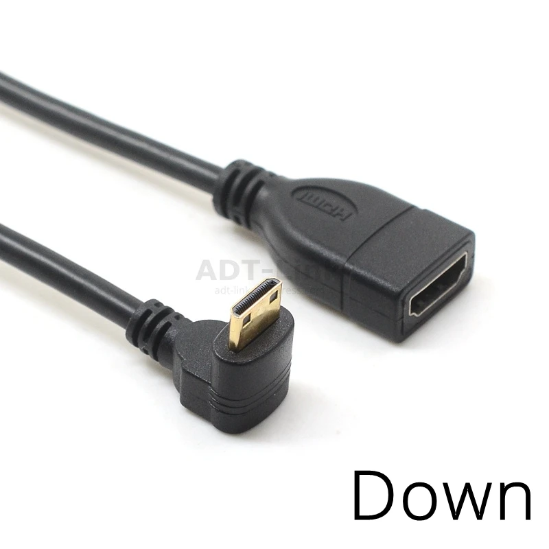 Вверх вниз правый угловой мини HDMI к HDMI Мужской к женскому кабелю 10 см для портативных ПК HDTV Тип C hdmi мини hdmi Угловой адаптер