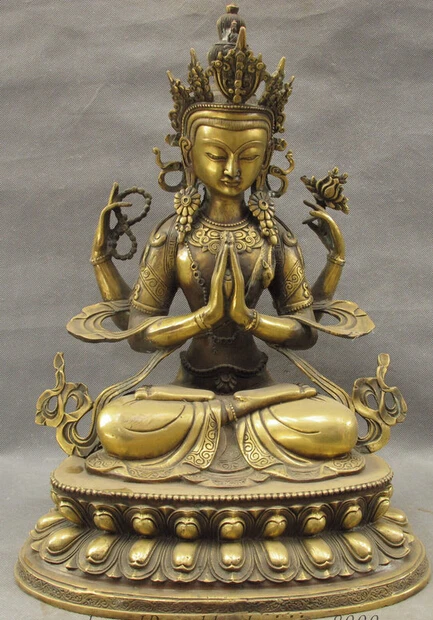 

dr114 18" Tibet Bronze 4 Arms Chenrezig Buddha Kwan-yin GuanYin Bodhisattva Statue