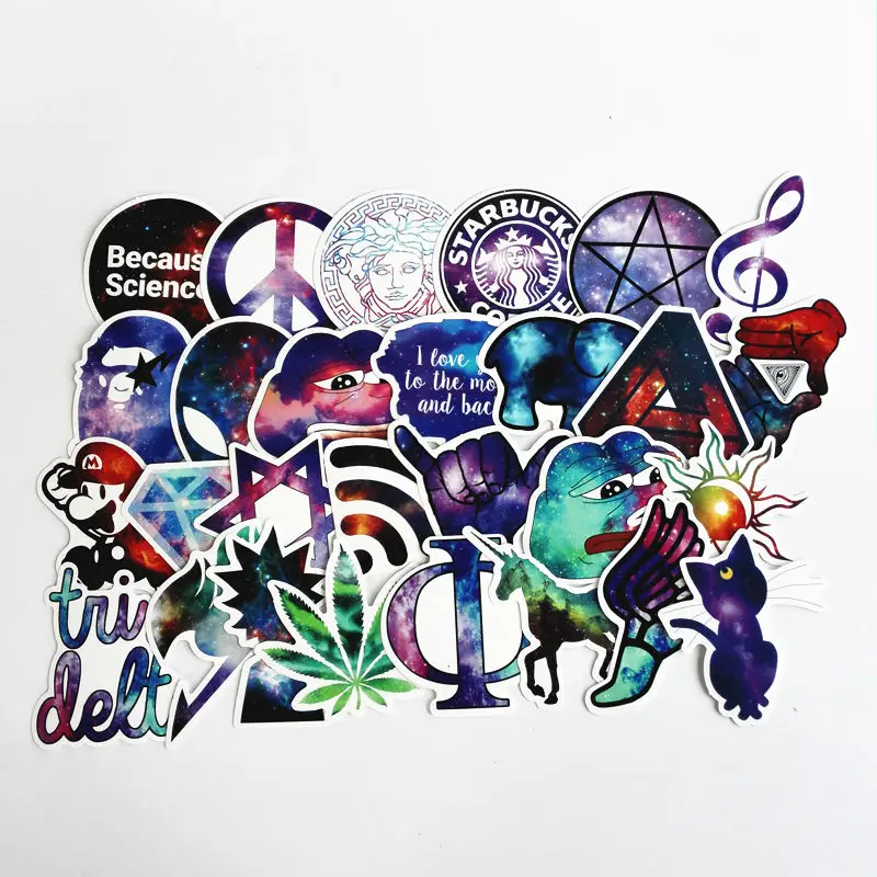 

28Pcs/Lot Waterproof Galaxy Colar Funny Laptop Sticker For Trunk Snowboard Guitar Fridge Decal Car-Styling Toy Stickers