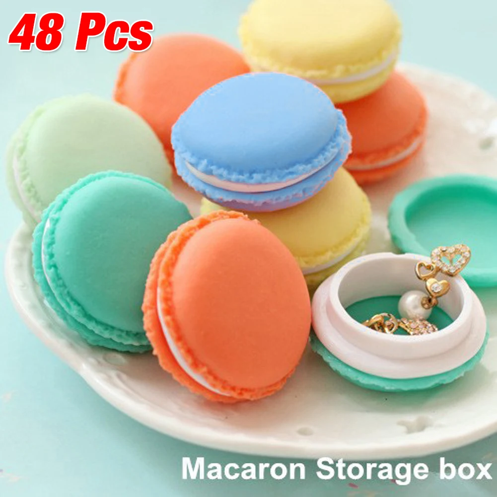 

48pcs/Lot Cute Candy Color Macaron Mini Macaron Sundries Storage Box Jewelry rings Box Pill Case Birthday Gift Box