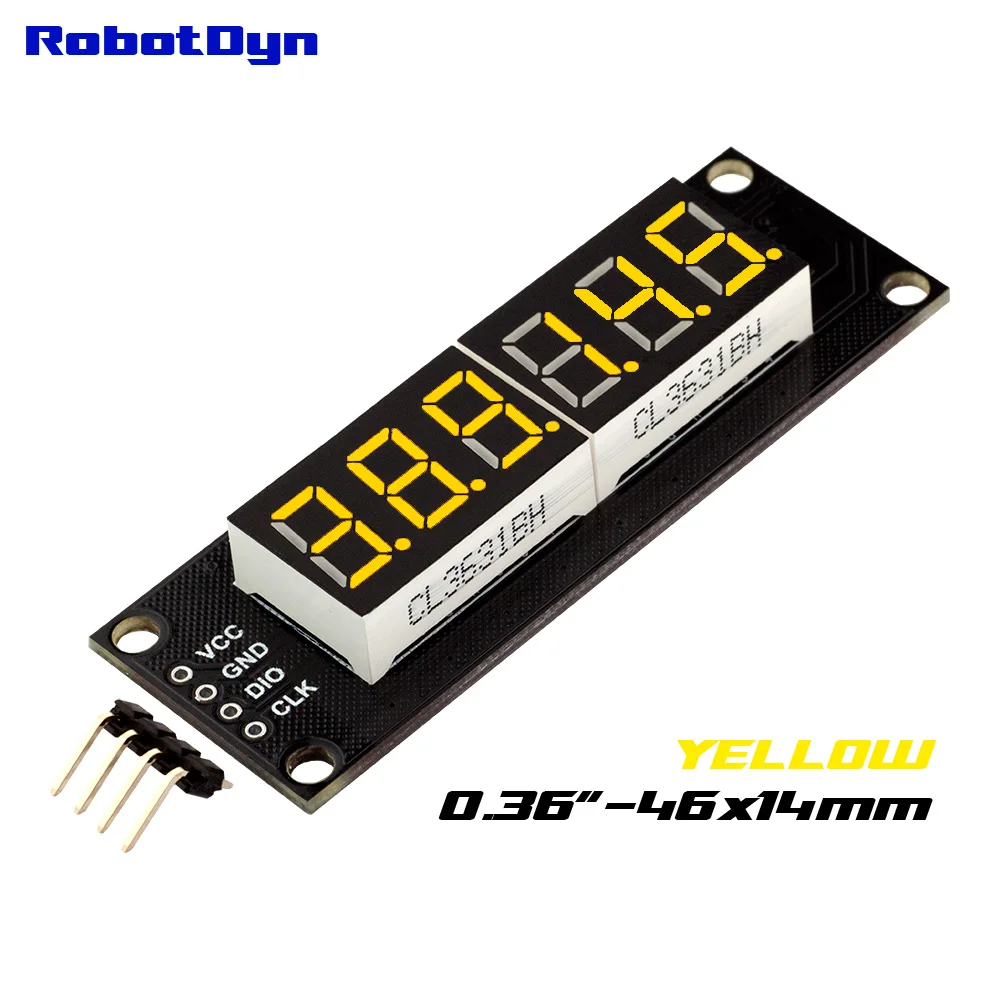 

6-Digit LED 0.36" Display Tube (decimal), 7-segments YELLOW, TM1637, disp. size 46x14mm