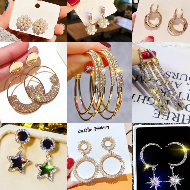 

Luxury Female White Shiny Statement Round Earrings Fashion Wedding Jewelry Double Crystal Zircon Earrings For Women