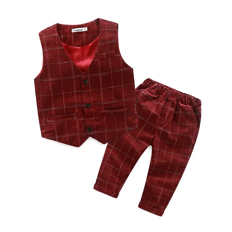 Baby Boys Plaid Clothes Kids Vest Pants 2pcs Boy Spring Autumn Clothing
