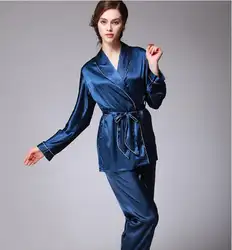 Женские шелковые пижамы пижамный комплект одежда для сна Loungewear с длинными рукавами sil Пижама twinset