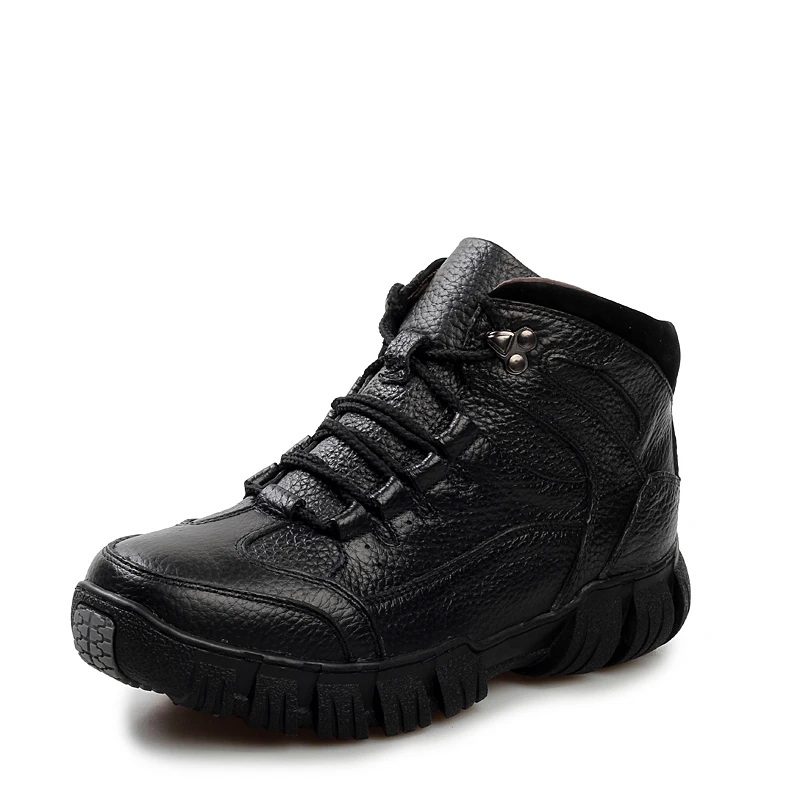 Зимние мужские треккинговые ботинки с плюшевой подкладкой; дышащая Спортивная обувь из натуральной кожи; мужские брендовые ботинки; кроссовки; 383t - Цвет: 383t c