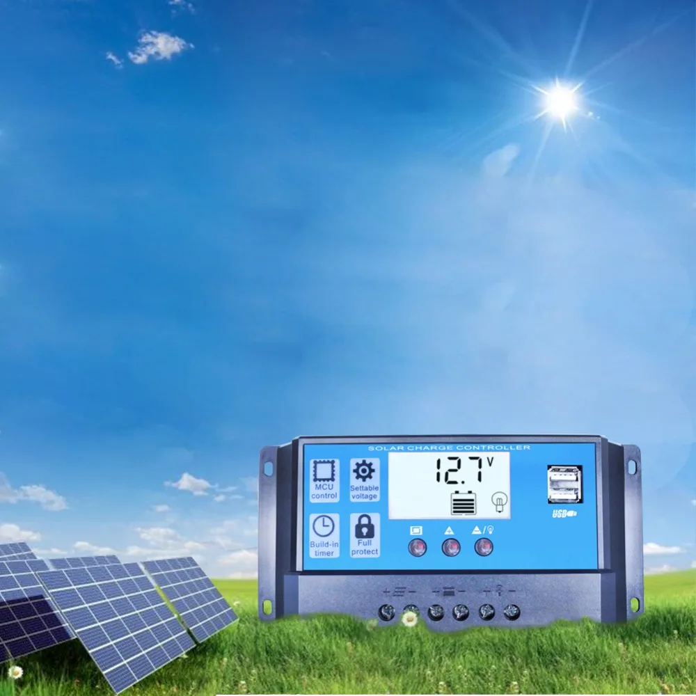 MPPT контроллер солнечного зарядного устройства 10A 20A 30A 40A солнечная панель регулятор батареи 12 В/24 В автоматический ЖК-дисплей с двойным USB 5 В выход