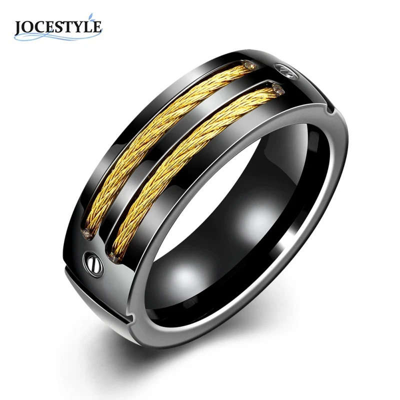 Black Ring Men Vintage Titanium Steel Ring for Men Gold Wire Stainless Steel Ring Men Jewelry 2017 Fashion Wedding Spinner Ring