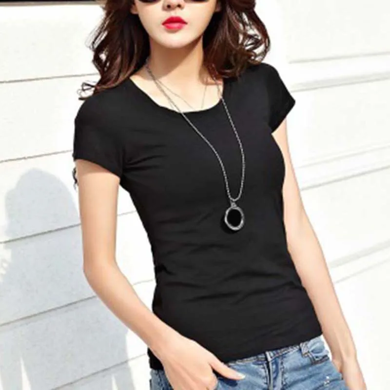 Short-sleeved T-shirt Ladies Summer New Solid Color Round Neck Slim Cotton Breathable T-shirt Female Casual Sports Jogging Shirt Short-sleeved T-shirt Ladies Summer New Solid Color Round Neck Slim Cotton Breathable T-shirt Female Casual Sports Jogging Shirt