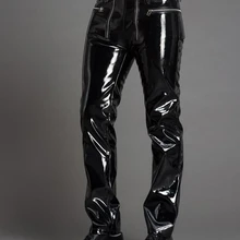 29-39! Мужские новые сценические тонкие брюки из лакированной кожи Модные кожаные брюки на двойной молнии певица костюмы брюки