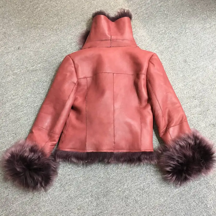 female fashion real sheep leather jacket with fur (14)