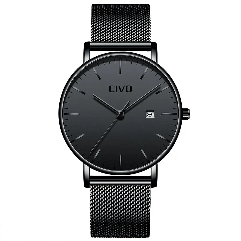 

CIVO Luxury Top Brand Watches Waterproof Steel Mesh Strap Watch For Mens Ultra Thin Date Clock Quartz Watch Male Wristwatch