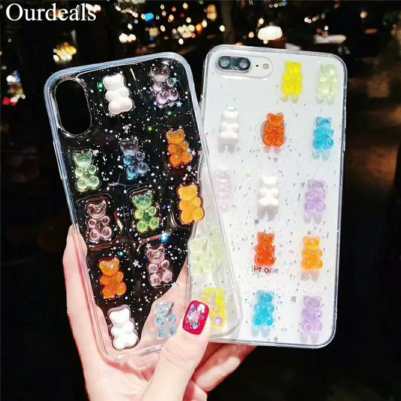 

Ourdeals Candy bear Phone Case For Xiaomi 6 6X 8 MAX2 Note3 Cases Glitter 3D stereo transparent glue Back Cover Coque