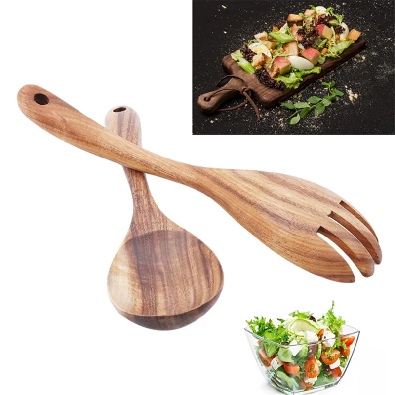 

Hot Sell Kitchen Wooden Spoon Set Large Salad Dinner Serving Spoons Server Wood Fork Spoon Cutlery Set Wooden Utensils Tableware