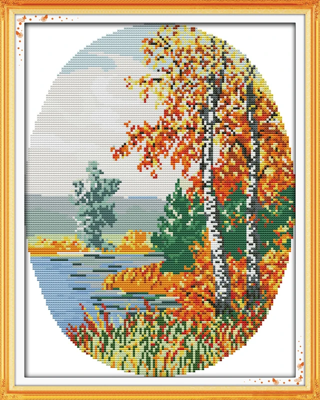 

Country scenes (autumn) DMC cross stitch kits scenery 14ct white 11ct print embroidery DIY handmade needlework wall home decor