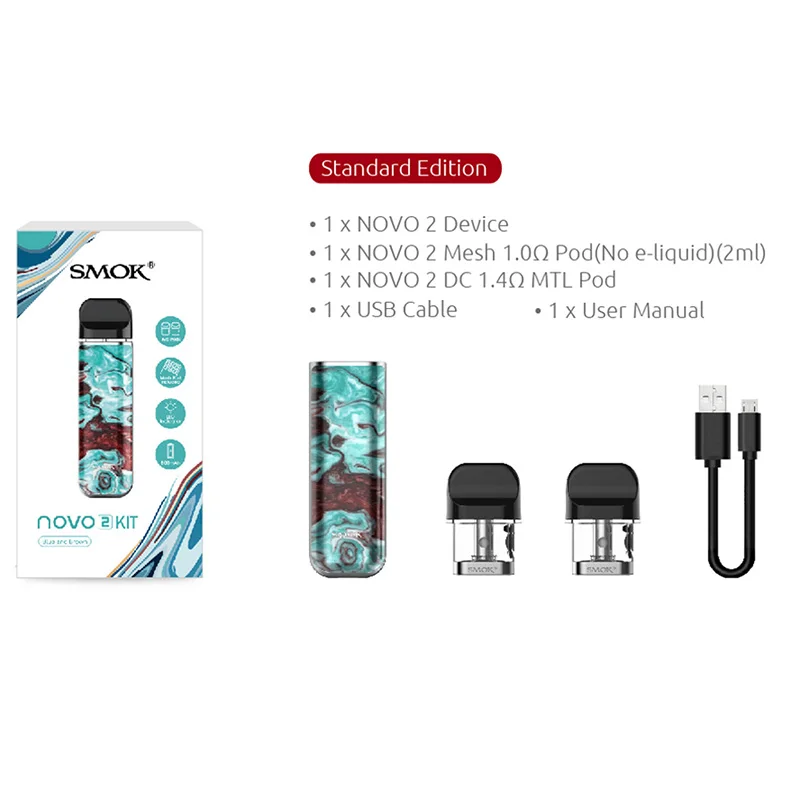 Smok Novo 2 pod Комплект новые цвета 25 Вт 2 мл картридж сетка 1.0ohm DC MTL 800 мАч батарея электронная сигарета