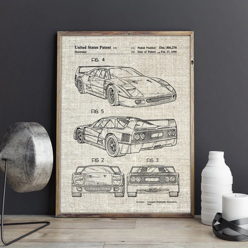 For Ferrari F40 Patent Poster Home Room Decorations