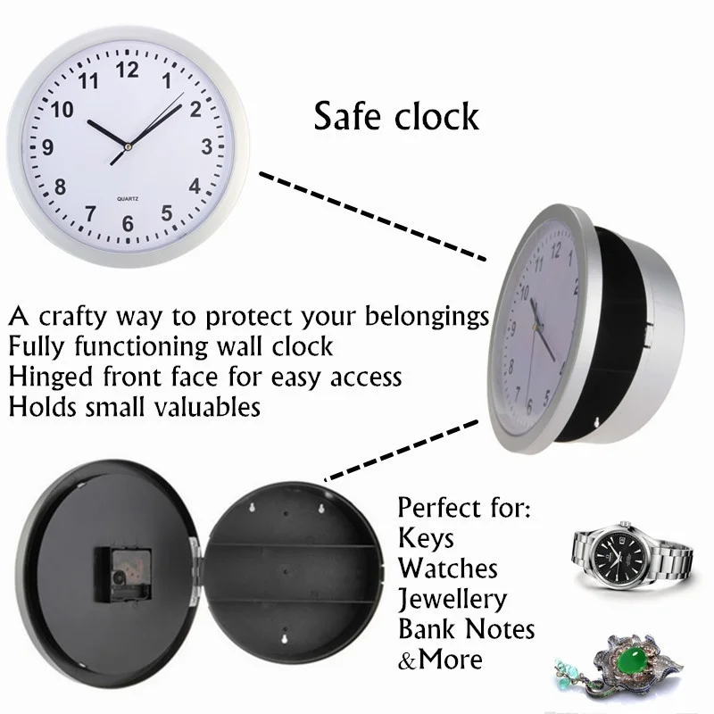 Reloj de pared de almacenamiento secreto oculto creativo de la Oficina de la decroación del hogar caja de seguridad de dinero