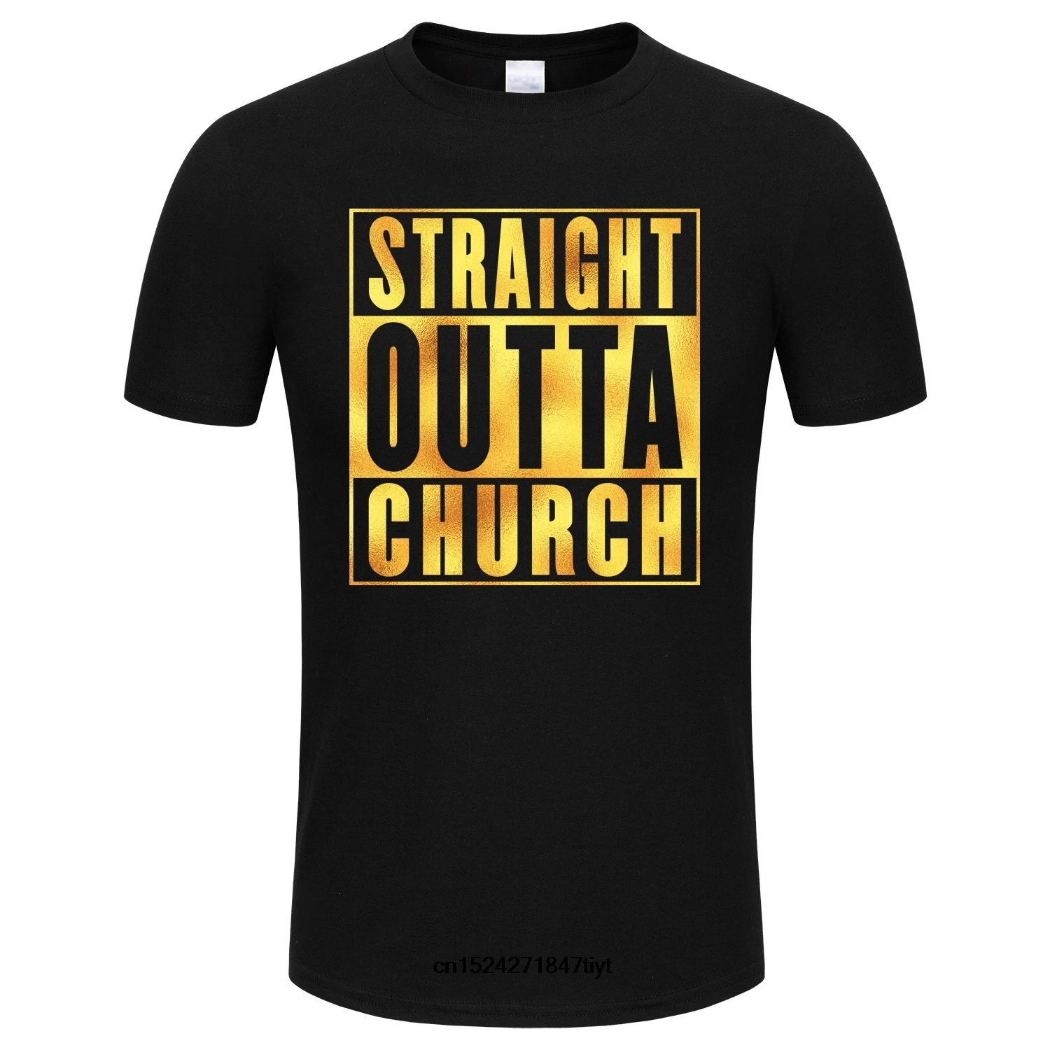SPGBTees золото Фольга Для мужчин Straight Outta церкви футболка черный Цвет XS-Размеры |