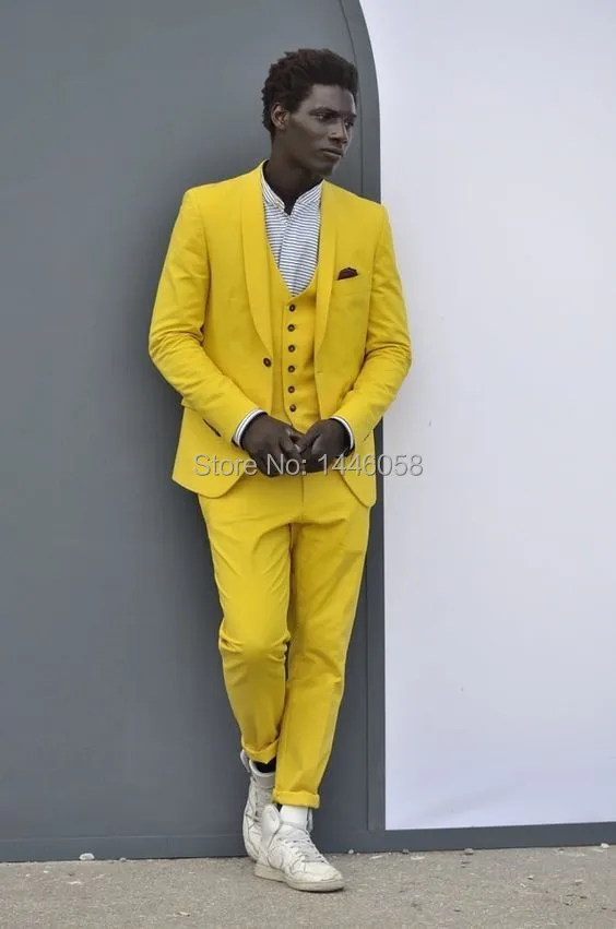 Wedding Suit For Men 2016 Brand Clothing Custom Made Yellow Best Man Tuxedo Groom Wedding Dress